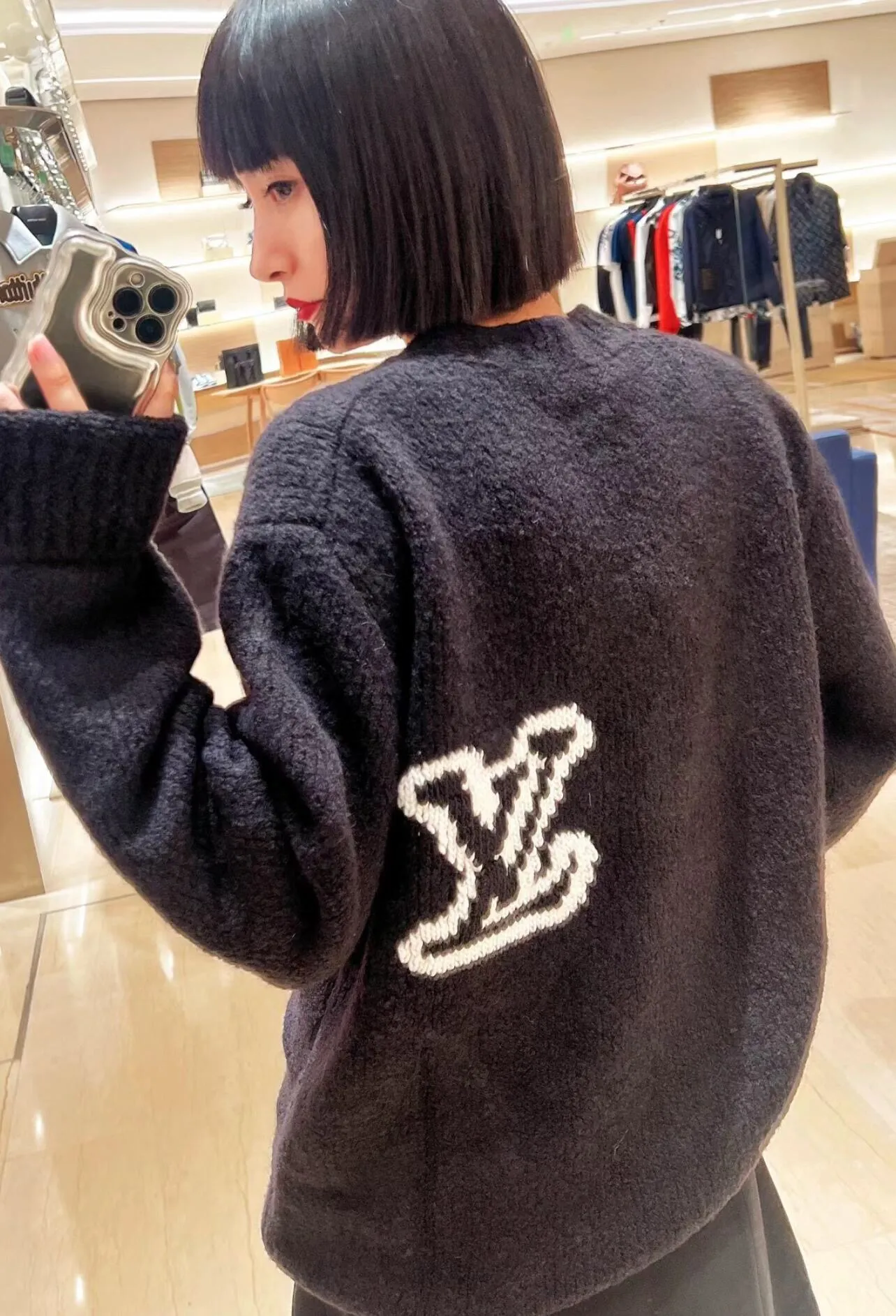 Louis Vuitton front and rear logo jacquard sweater
